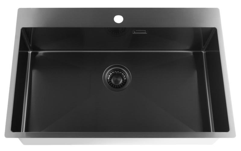 Pure.Sink Luxion PVD Grande lavello nero 78x50 cm Tapwing con foro per rubinetto PLX7850T-63