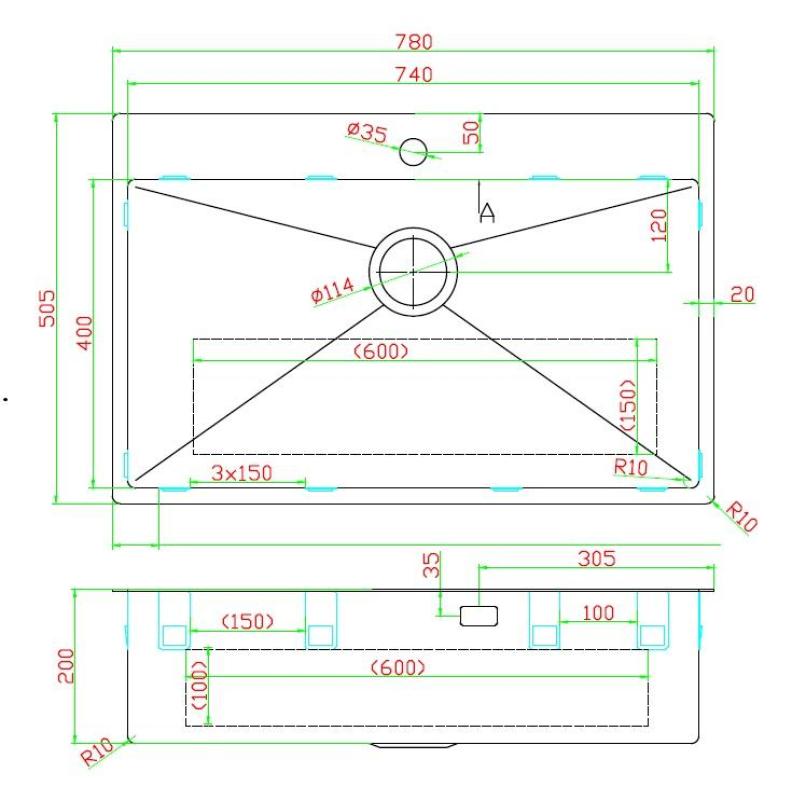Pure.Sink Luxion PVD Grande lavello nero 78x50 cm Tapwing con foro per rubinetto PLX7850T-63