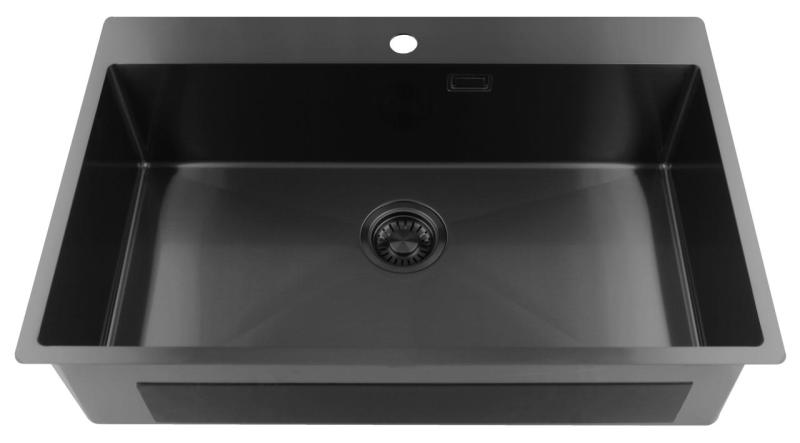 Pure.Sink Luxion Grande lavello Gun metal 78x50 cm Tapwing con foro per rubinetto PLX7850T-61
