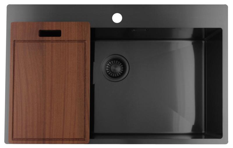 Pure.Sink Luxion Grande lavello Gun metal 78x50 cm Tapwing con foro per rubinetto PLX7850T-61