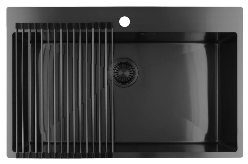 Pure.Sink Luxion Grande lavello Gun metal 78x50 cm Tapwing con foro per rubinetto PLX7850T-61