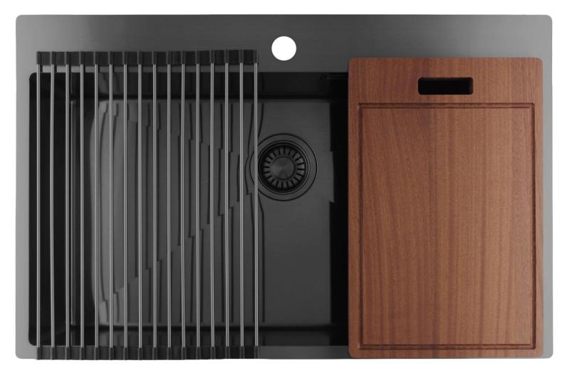 Pure.Sink Luxion Grande lavello Gun metal 78x50 cm Tapwing con foro per rubinetto PLX7850T-61