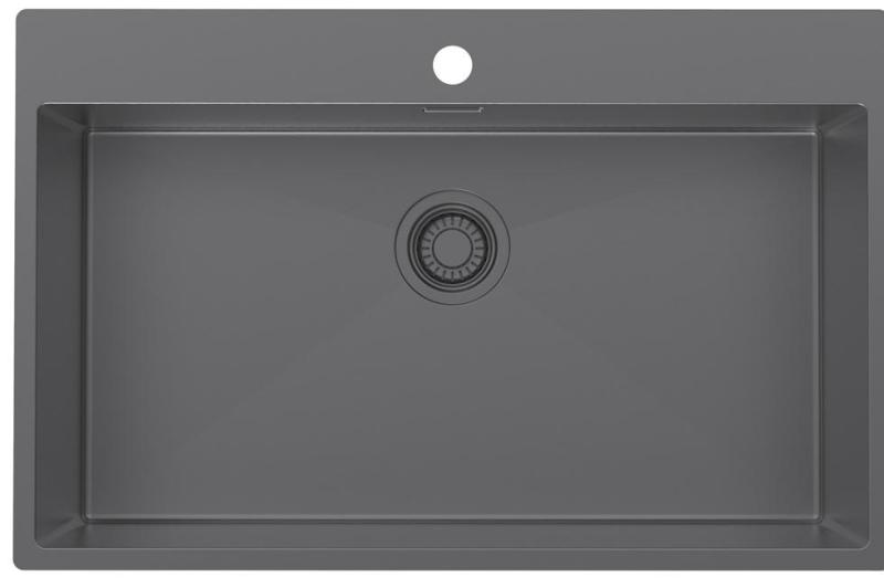 Pure.Sink Luxion Grande lavello Gun metal 78x50 cm Tapwing con foro per rubinetto PLX7850T-61
