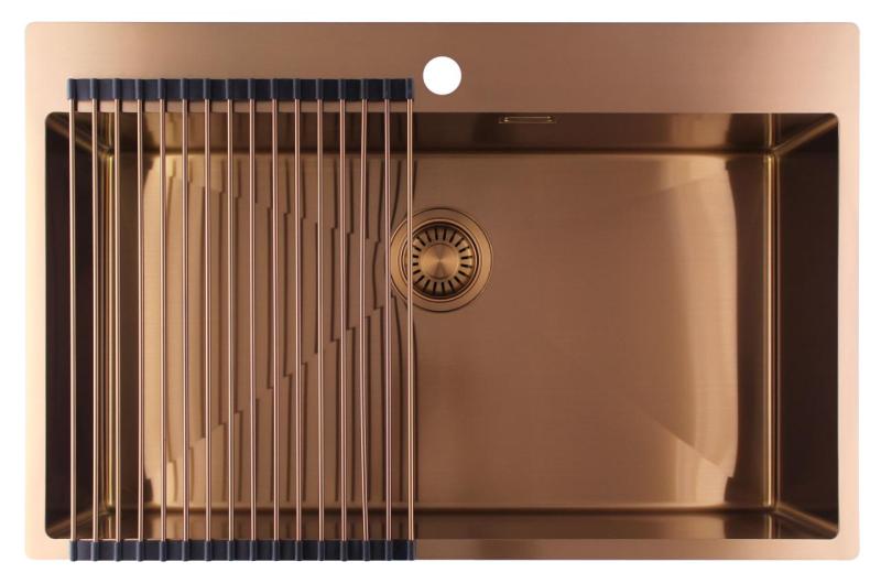 Pure.Sink Luxion Grande lavello in rame 78x50 cm Tapwing con foro per rubinetto PLX7850T-62