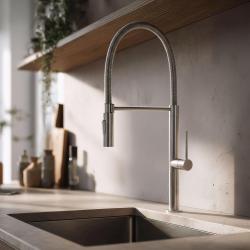 Pure.Sink Luxion Rubinetto da cucina in acciaio inossidabile massiccio con bocca flessibile e 2 tipi di getto PLXFLEX-02