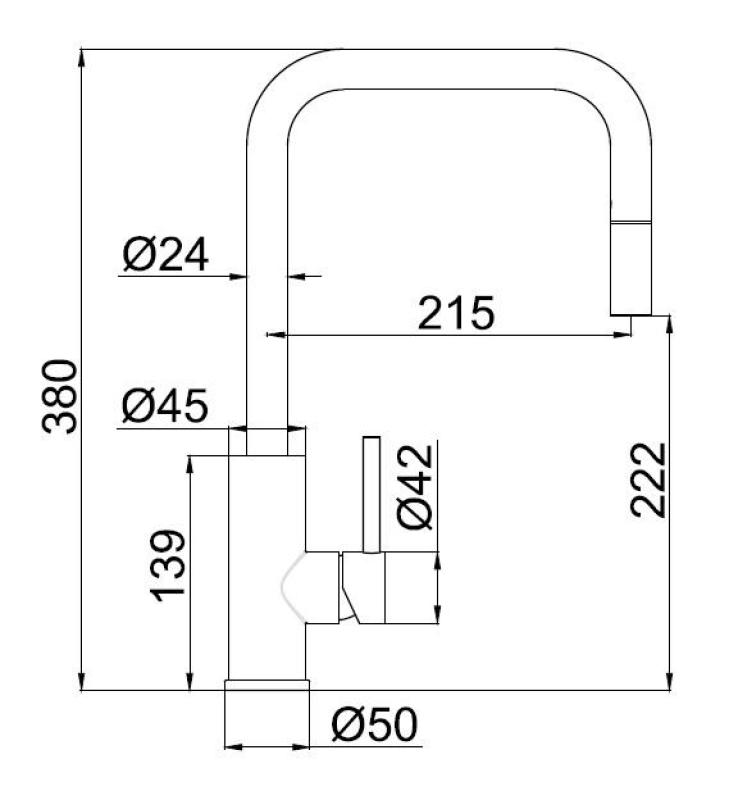 Pure.Sink Luxion Rubinetto da cucina in acciaio inossidabile massiccio quadrato con bocca estraibile PLXSQUA-02