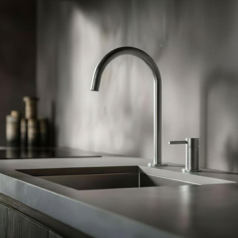Pure.Sink Luxion Rubinetto da cucina in acciaio inossidabile massiccio a 2 fori con bocca rotonda PLX2HR-02