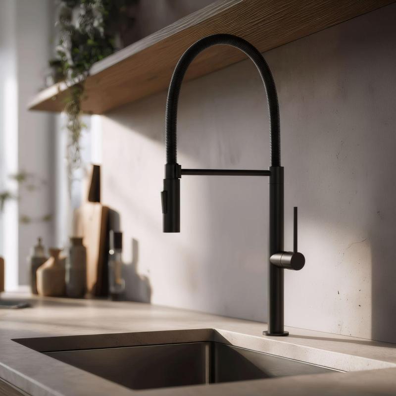 Pure.Sink Luxion Rubinetto da cucina nero opaco profi con bocca flessibile e 2 tipi di getto PLXFLEX-10