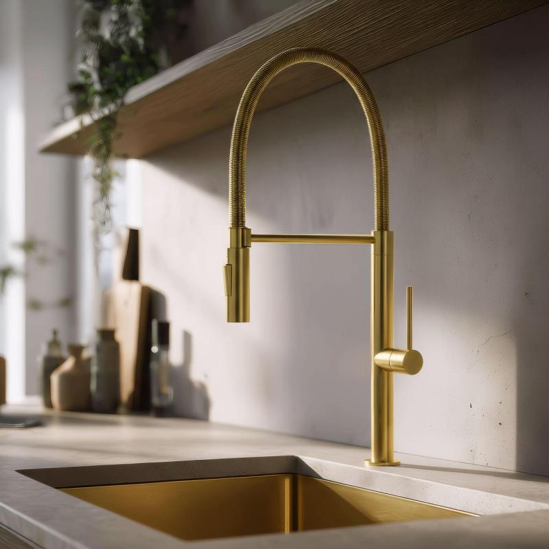 Pure.Sink Luxion Rubinetto da cucina dorato Profi con bocca flessibile e 2 tipi di getto PLXFLEX-60