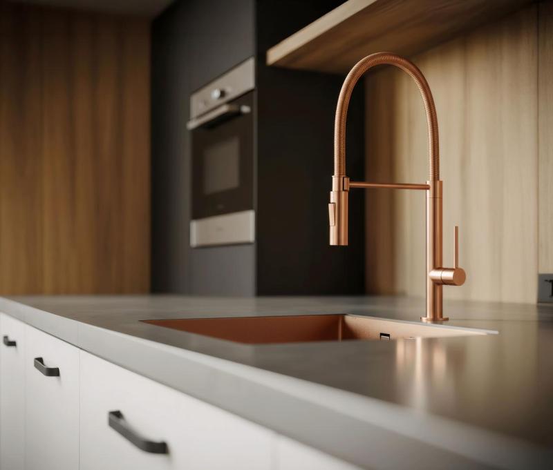 Pure.Sink Luxion Rubinetto da cucina in rame profi con bocca flessibile e 2 tipi di getto PLXFLEX-62