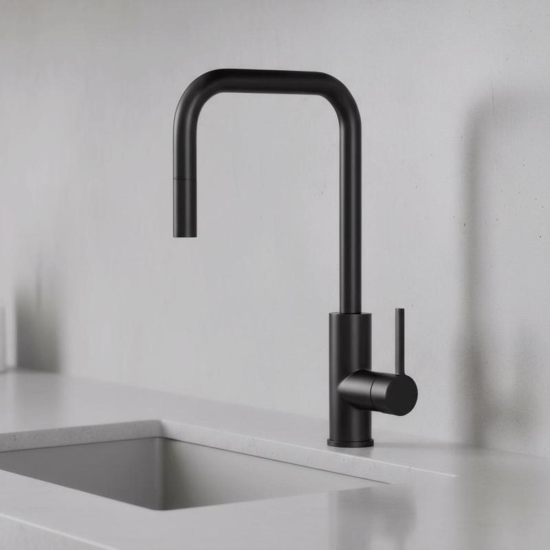 Pure.Sink Luxion Rubinetto da cucina nero opaco quadrato con bocca estraibile PLXSQUA-10