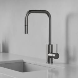 Pure.Sink Luxion Rubinetto da cucina Gun metal quadrato con bocca estraibile PLXSQUA-61