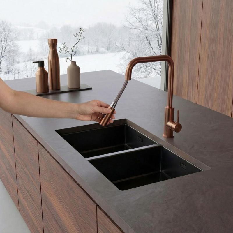 Pure.Sink Luxion Rubinetto da cucina in rame quadrato con bocca estraibile PLXSQUA-62