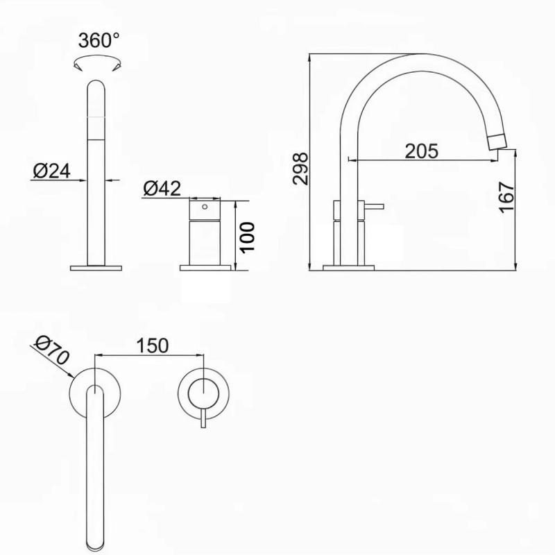 Pure.Sink Luxion Rubinetto da cucina in ottone a 2 fori con bocca di erogazione rotonda PLX2HR-62
