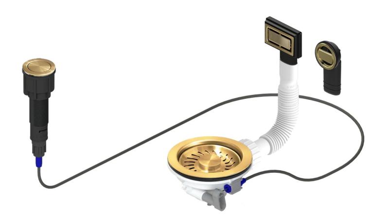 Set di scarico Granitemy dorato incluso pulsante di scarico con tappo, oltre a sovrapposizione rettangolare e rotonda 1208971743