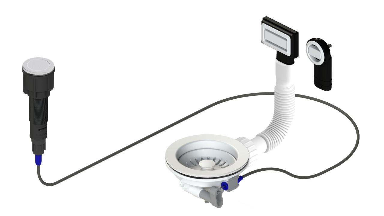 Set di scarico Granitemy Bianco incluso waste a pulsante con tappo, più overflow rettangolare e rotondo 1208971747 - Productafbeelding