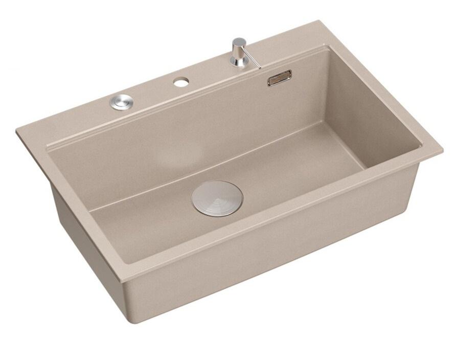 Lavello grande Quadri Hard Rock Beige in granito 76x50cm incluso tappo in acciaio inossidabile e accessori 1208971751 - Productafbeelding 2
