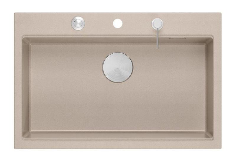 Lavello grande Quadri Hard Rock Beige in granito 76x50cm incluso tappo in acciaio inossidabile e accessori 1208971751
