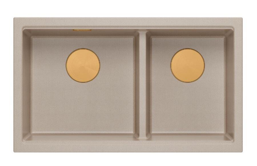 Lavabo doppio Newport II in granito beige 76x45 cm con tappo di rame 1208971752 - Productafbeelding