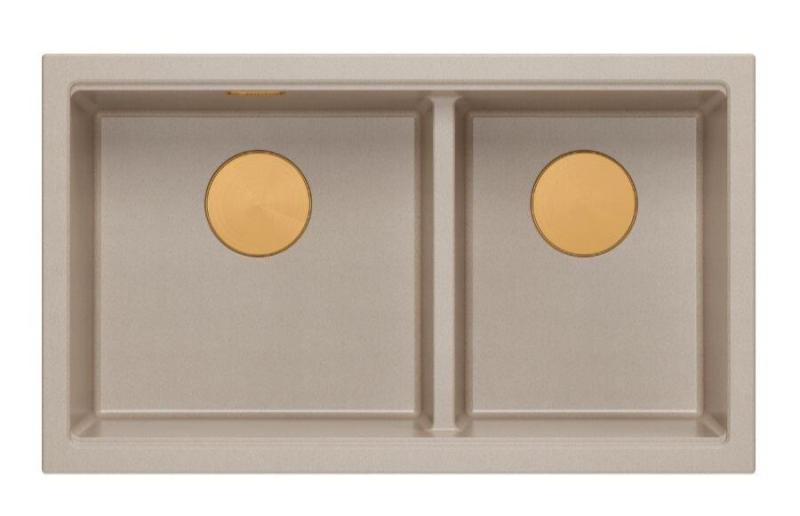 Lavabo doppio Newport II in granito beige 76x45 cm con tappo di rame 1208971752