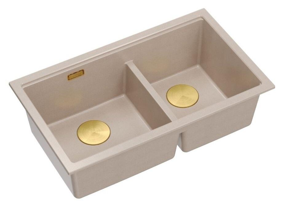 Lavello da incasso Newport II doppio in granito beige 76x45 cm con tappo dorato 1208971753 - Productafbeelding 3