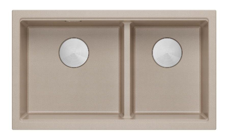 Lavabo doppio Newport II Beige Granito da incasso 76x45 cm con tappo in acciaio inossidabile 1208971754 - Productafbeelding
