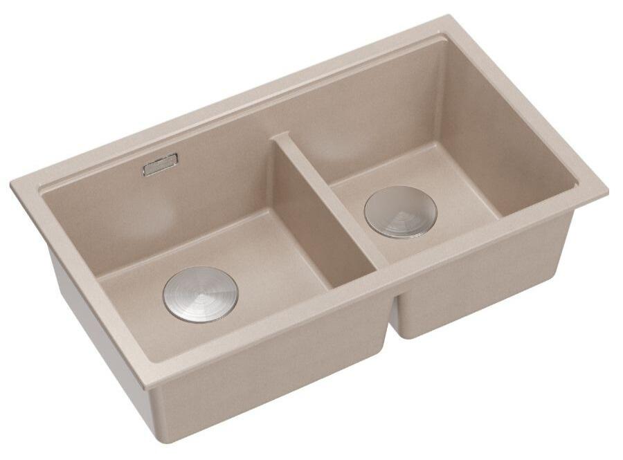 Lavabo doppio Newport II Beige Granito da incasso 76x45 cm con tappo in acciaio inossidabile 1208971754 - Productafbeelding 3