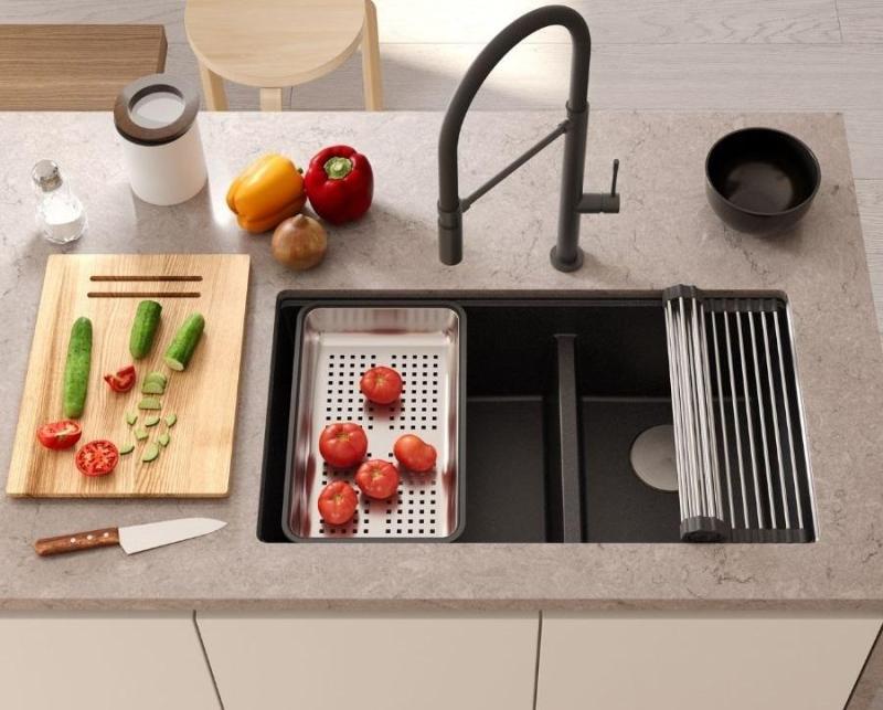 Lavabo doppio Newport II Beige Granito da incasso 76x45 cm con tappo in acciaio inossidabile 1208971754