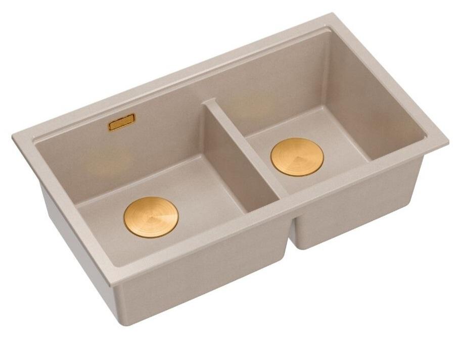 Lavabo sottopiano in granito beige doppio Quadri Newport II 702 x 390 mm con tappo di rame 1208971755 - Productafbeelding 3