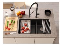 Lavabo sottopiano in granito beige doppio Quadri Newport II 702 x 390 mm con tappo di rame 1208971755