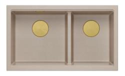Quadri Newport II Doppio Lavabo Sottotop in Granito Beige 702 x 390 mm con Tappo Dorato 1208971756