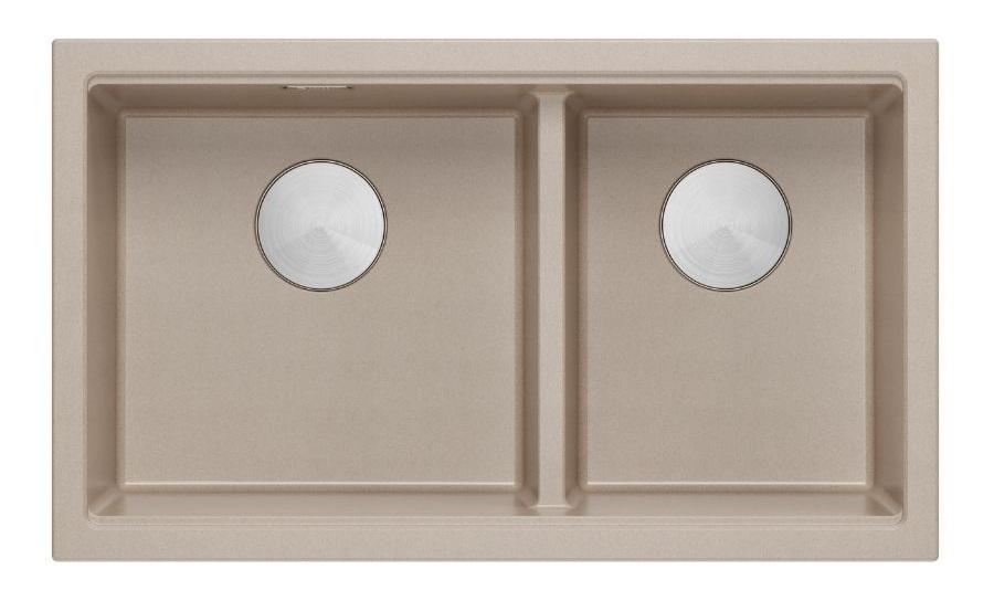 Quadri Newport II Doppio Lavello Sottopiano Beige Granito 702 x 390 mm con tappo in acciaio inossidabile 1208971757 - Productafbeelding