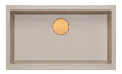 Lavello da cucina Quadri Newport II grande e profondo in granito da appoggio e sottotop beige 76x45cm con tappo in rame 1208971758