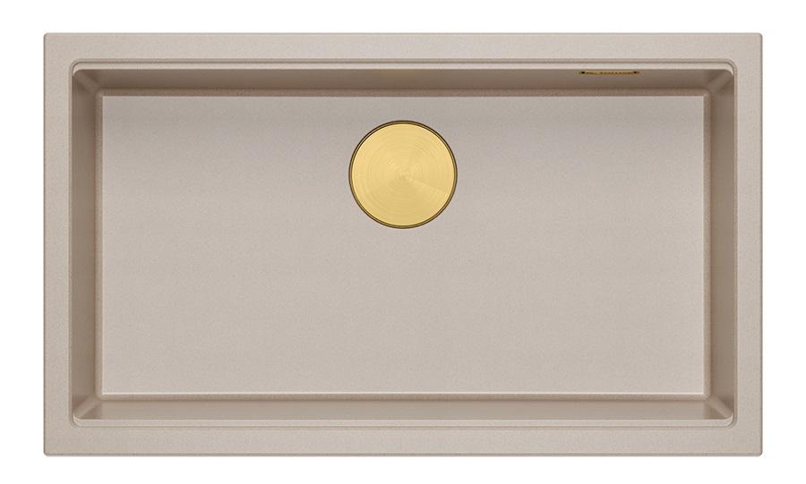 Quadri Newport II lavabo grande e profondo in granito da incasso e sottotop beige 76x45cm con tappo dorato 1208971759 - Productafbeelding