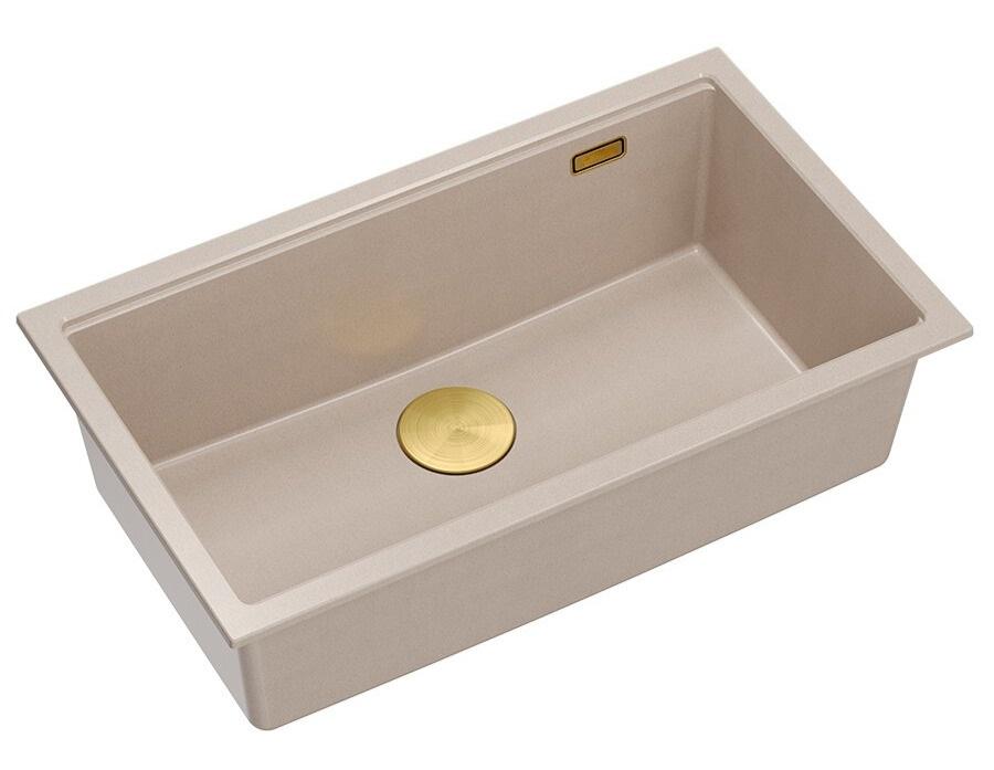 Quadri Newport II lavabo grande e profondo in granito da incasso e sottotop beige 76x45cm con tappo dorato 1208971759 - Productafbeelding 3
