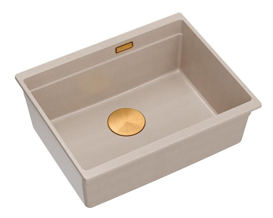 Lavello sottopiano Quadri Newport II in granito beige 560x450mm con tappo di rame e tappo di scarico 1208971764 - Productafbeelding 2