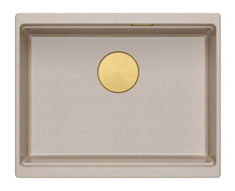 Lavello sottopiano Quadri Newport II in granito beige 560x450mm con tappo dorato e cappuccio di scarico 1208971765 - Productafbeelding