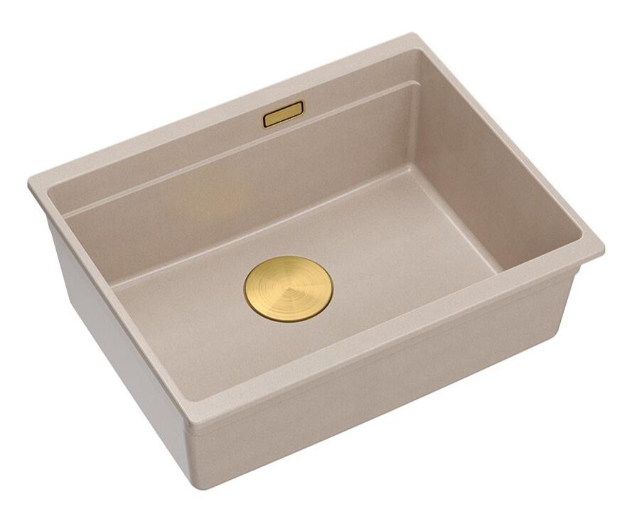 Lavello sottopiano Quadri Newport II in granito beige 560x450mm con tappo dorato e cappuccio di scarico 1208971765 - Productafbeelding 3