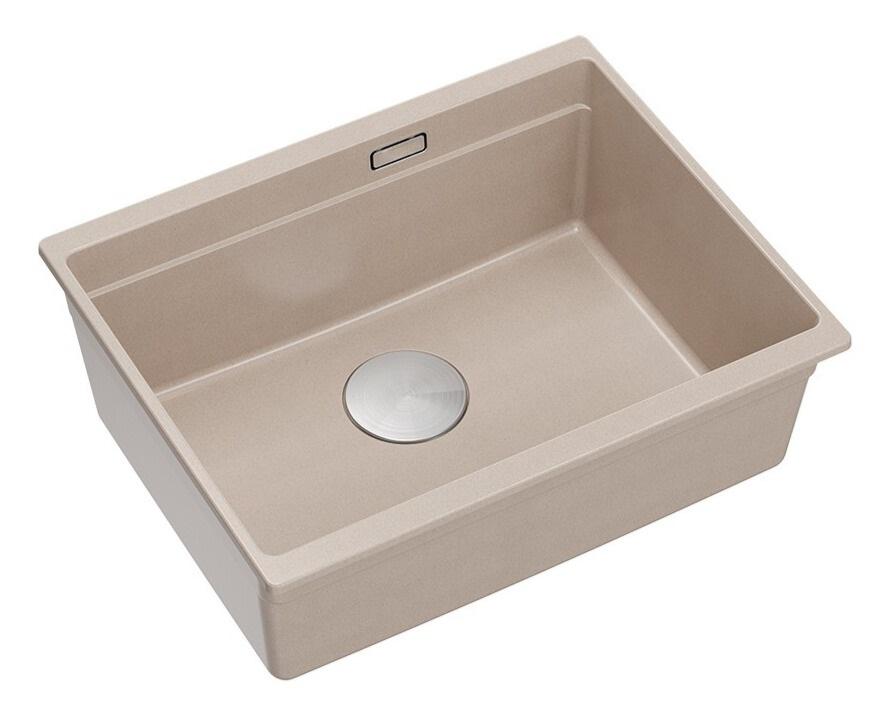 Lavello sottopiano Quadri Newport II in granito beige 560x450mm con tappo in acciaio inossidabile e copertura di scarico 1208971766 - Productafbeelding 3