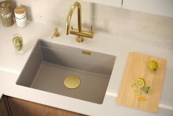Lavello sottopiano Quadri Newport II in granito beige 560x450mm con tappo in acciaio inossidabile e copertura di scarico 1208971766