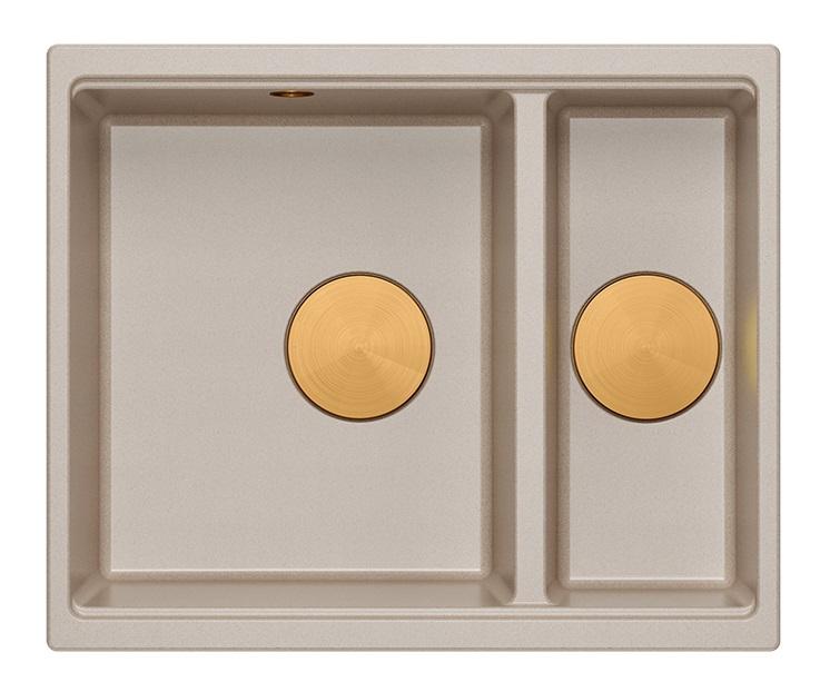Quadri Newport II beige 1,5 lavandino in granito da appoggio e sottotop 555x460mm con tappo di rame 1208971767 - Productafbeelding
