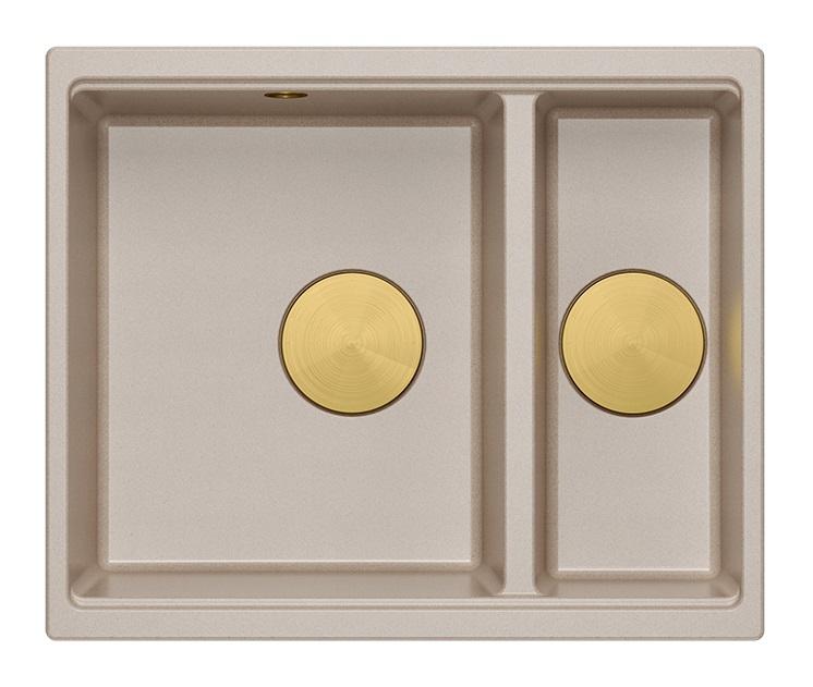 Quadri Newport II beige 1,5 lavandino in granito da incasso e sottotop 555x460mm con tappo d'oro 1208971768 - Productafbeelding