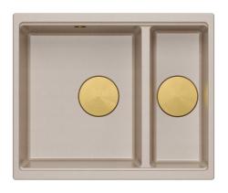 Quadri Newport II beige 1,5 lavandino in granito da incasso e sottotop 555x460mm con tappo d'oro 1208971768