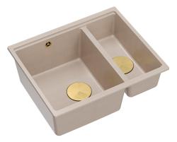 Quadri Newport II beige 1,5 lavandino in granito da incasso e sottotop 555x460mm con tappo d'oro 1208971768