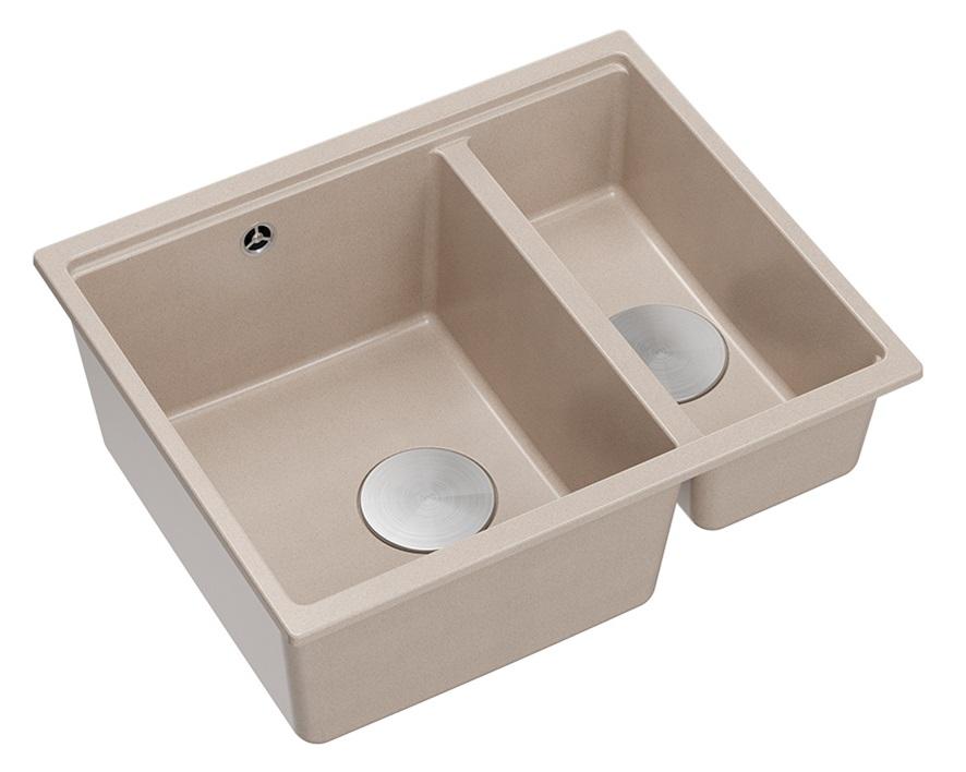 Quadri Newport II beige 1,5 lavabo in granito da appoggio e sottotop 555x460mm con tappo in acciaio inossidabile 1208971769 - Productafbeelding 3