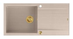 Lavello da incasso in granito beige Quadri Luton con piano di scolatura reversibile 100x50cm con tappo dorato 1208971771