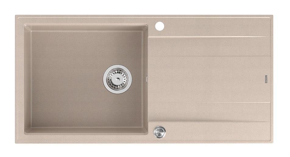 Lavello da incasso in granito beige perlato Quadri Luton con piano di scolamento reversibile 100x50cm con tappo in acciaio inossidabile 1208971772 - Productafbeelding