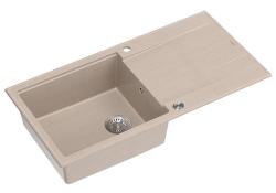 Lavello da incasso in granito beige perlato Quadri Luton con piano di scolamento reversibile 100x50cm con tappo in acciaio inossidabile 1208971772