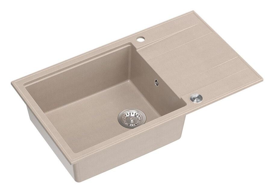 Lavello da incasso grande in granito beige perla Quadri Luton con piano di scolatura reversibile 86x50cm con tappo in acciaio inossidabile 1208971775 - Productafbeelding 2