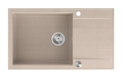 Lavello da incasso grande in granito beige perla Quadri Luton con piano di scolatura reversibile 86x50cm con tappo in acciaio inossidabile 1208971775
